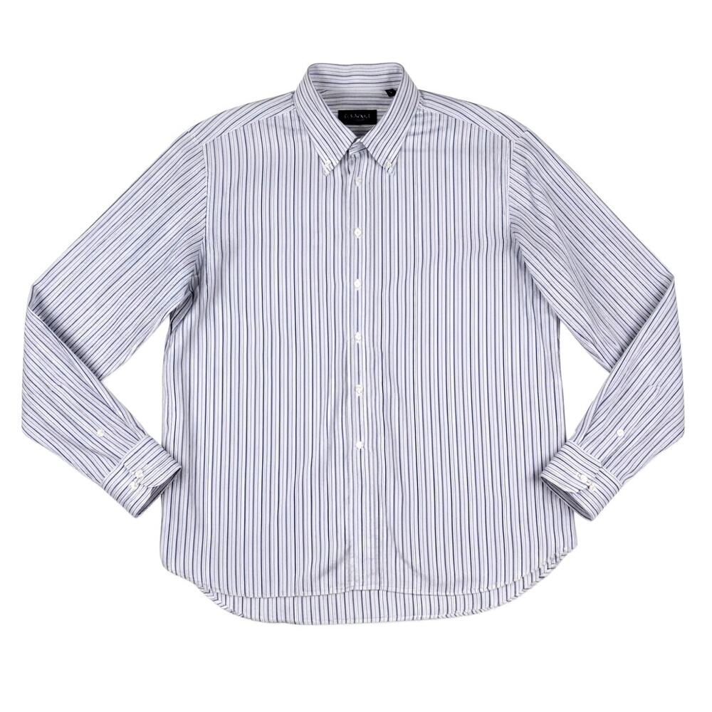 Canali Striped Collared Button-Down Long Sleeve Dress Shirt | Size 44/17.5